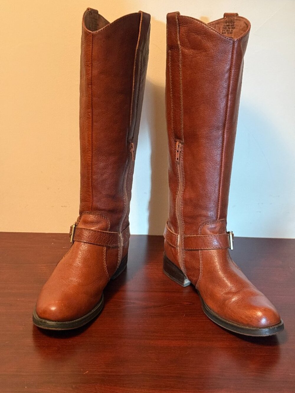 Miz Mooz King Harness Leather Knee High Riding Style Boots Buckle Side Zip Siz 7